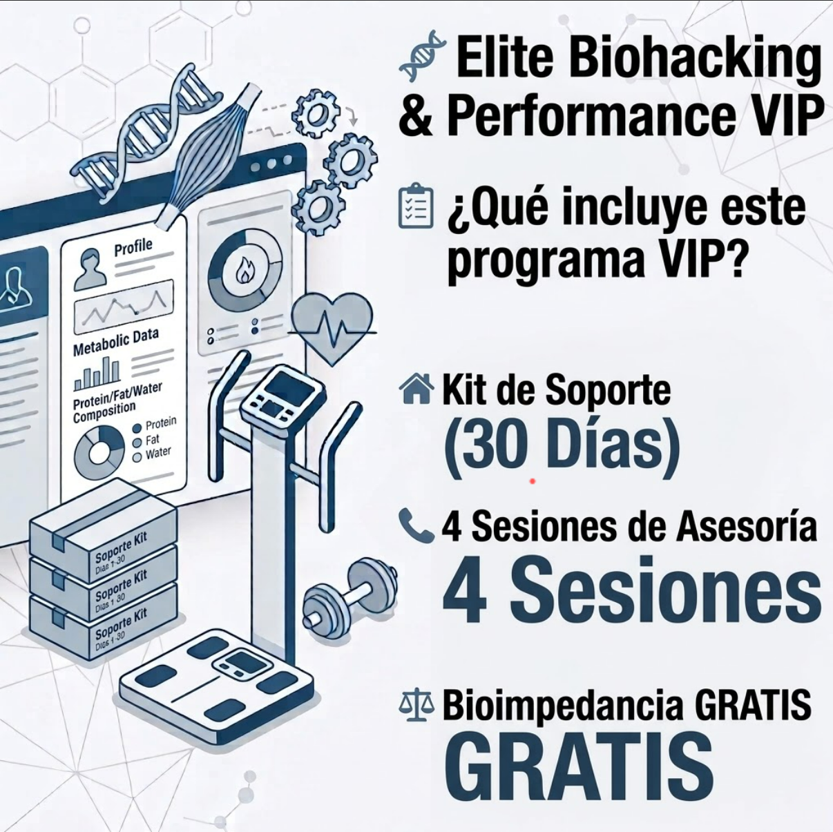 Elite Biohacking & Performance — Programa VIP Multidisciplinario (4 Sesiones + Kit)